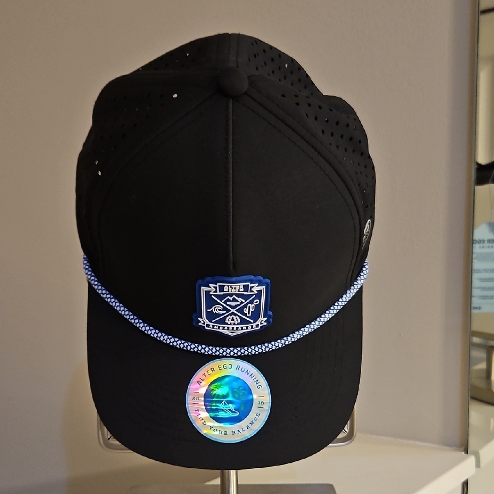 Black Perforated Cap with Blue Logo